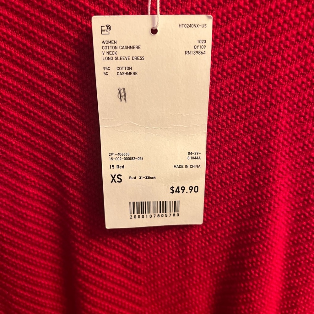 Uniqlo women cotton cashmere v-neck dress!